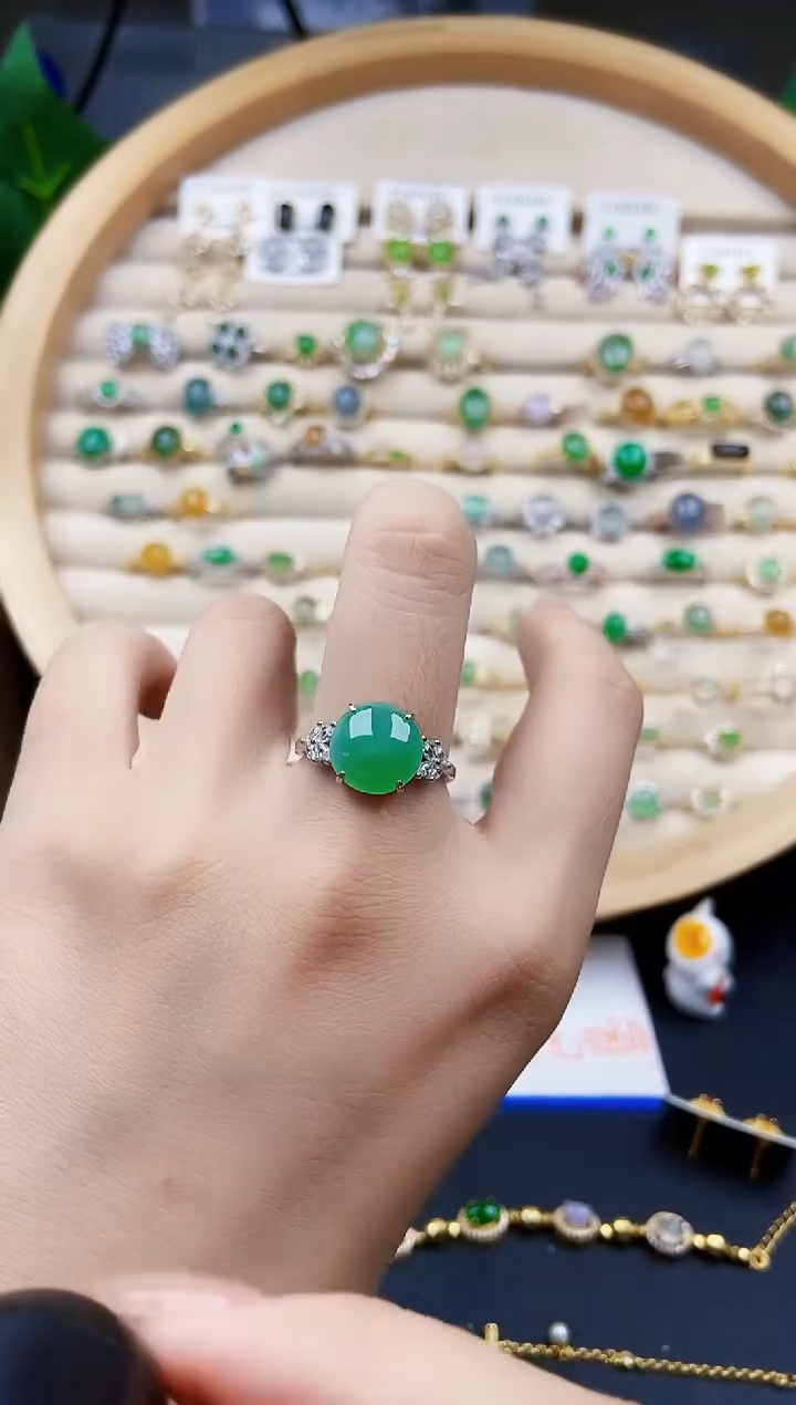 翡翠戒指银S925镶嵌12