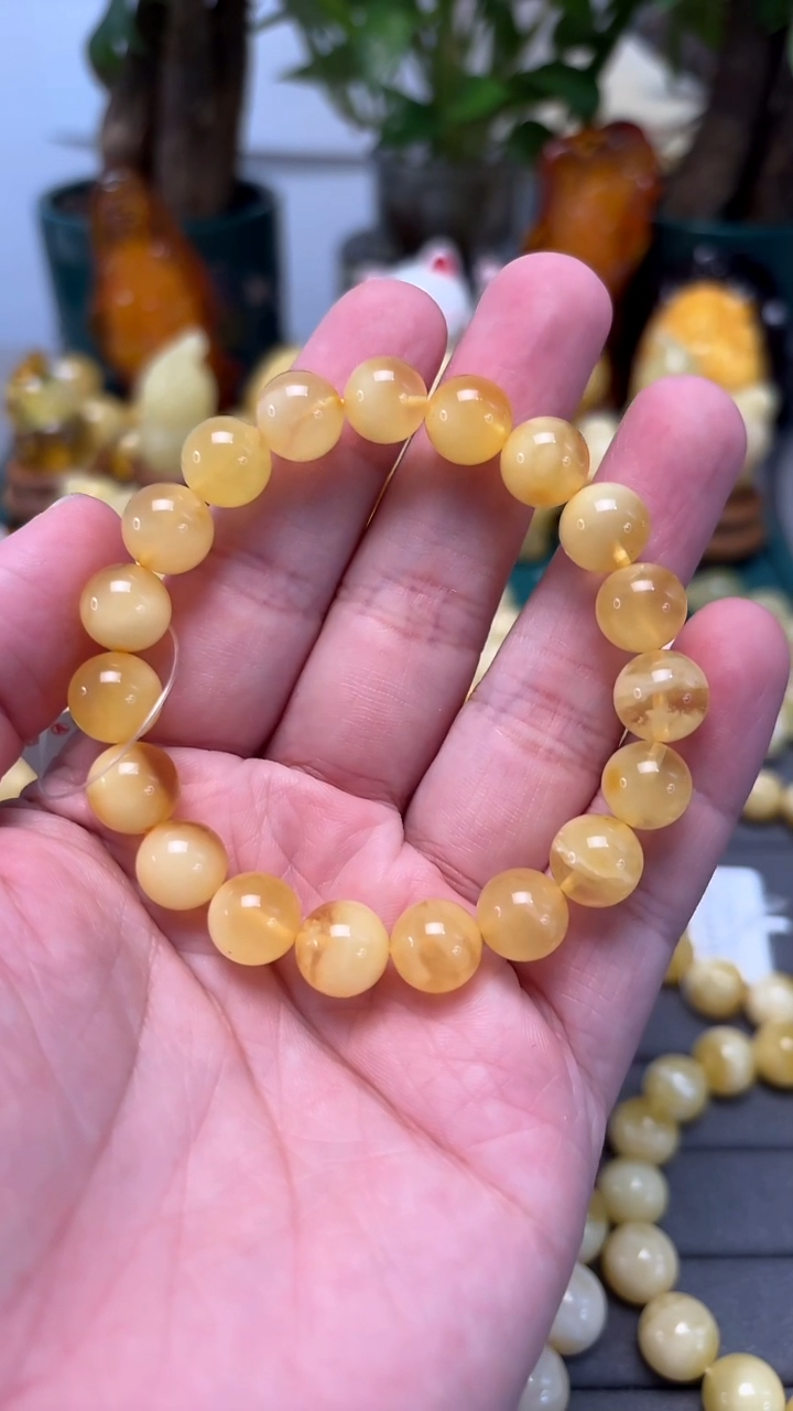 手串琥珀未镶嵌p4金白蜜蜡单圈 11.33克 10mm