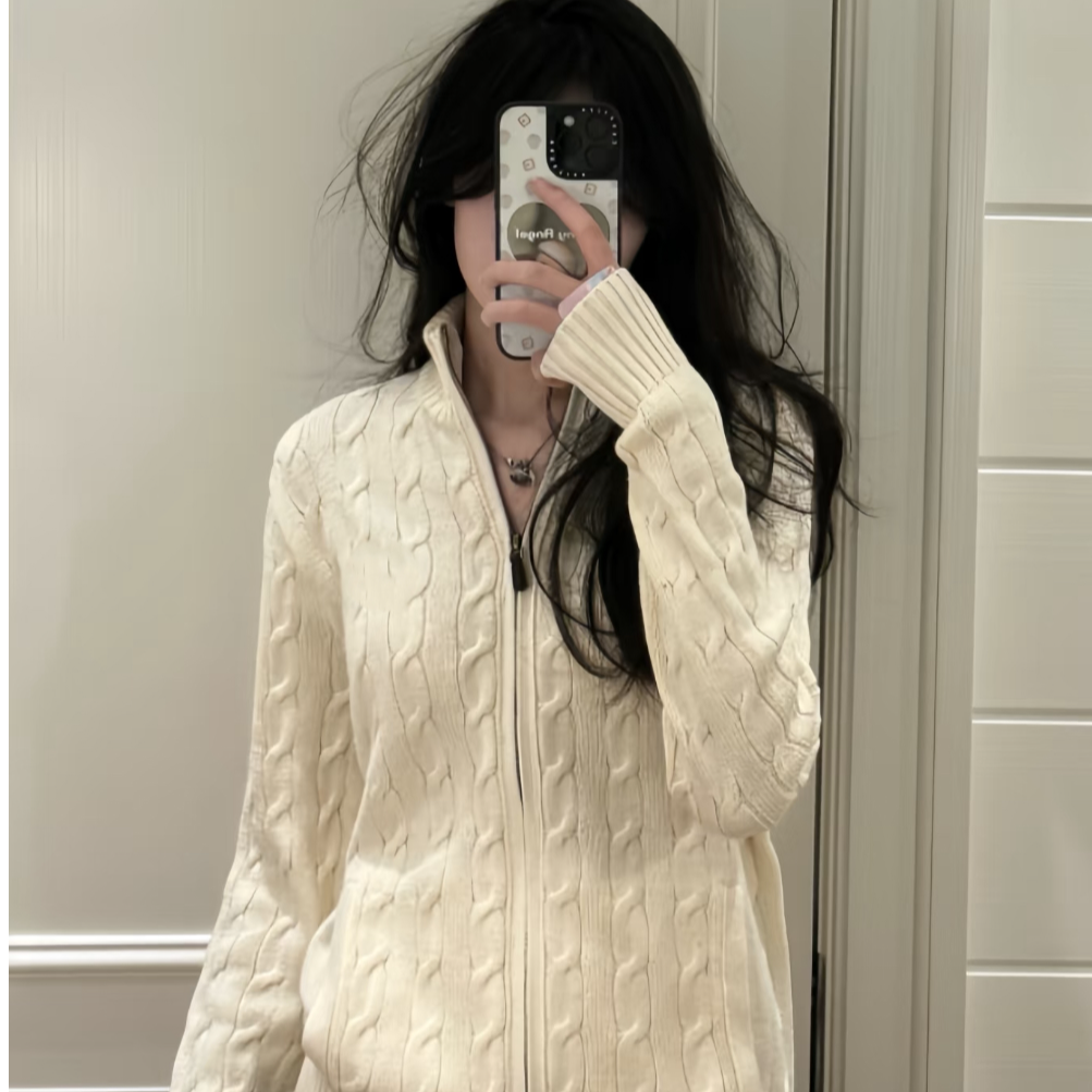 Did2.新款刺绣全拉链绞花长袖羊毛衣 男女同款