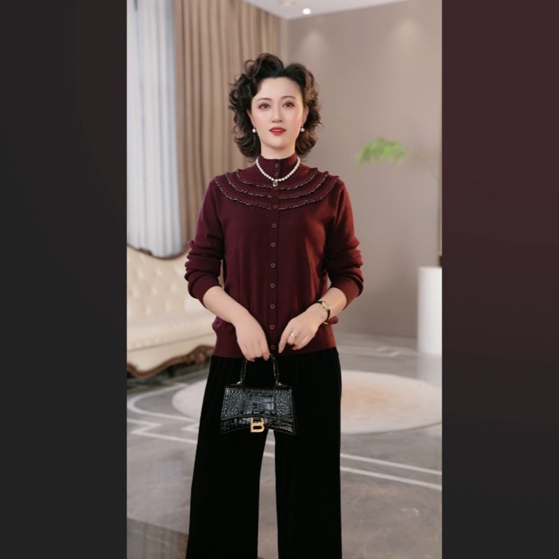 妈妈装秋装2025年新款针织衫时尚上衣服气质中年女装休闲时尚上衣