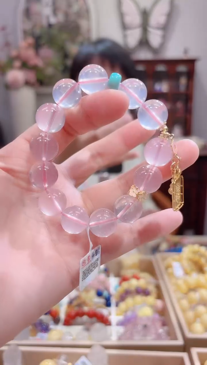 【闪购商品】水晶手链18K金镶嵌特级5A全净体星光粉14咪