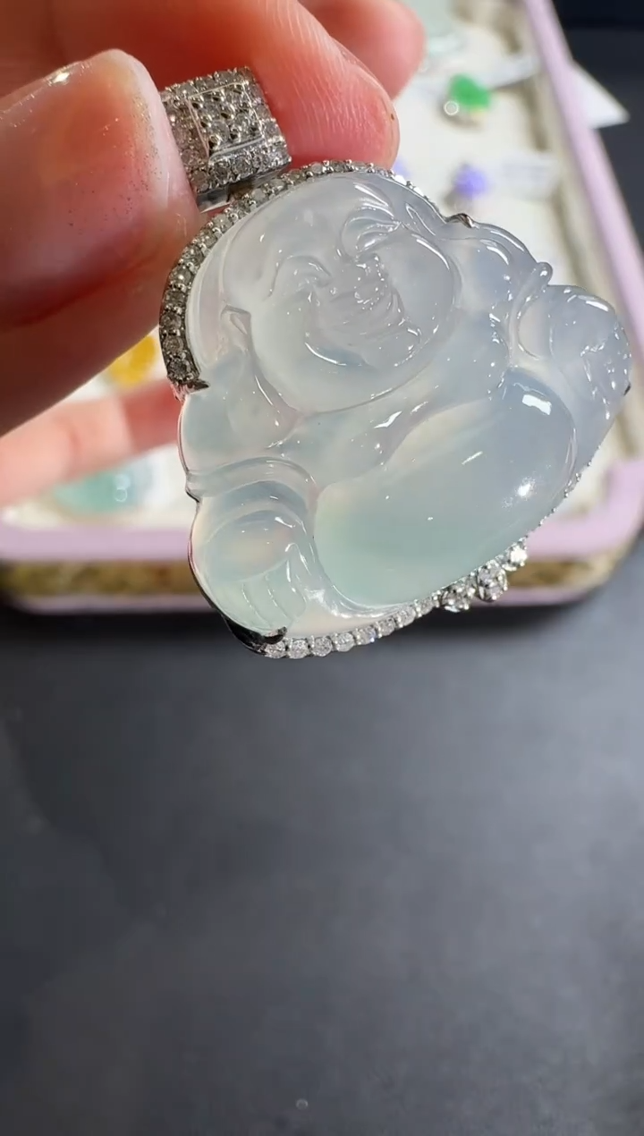 【闪购商品】翡翠吊坠(不含链)18K金镶嵌【源头工厂】钻石镶嵌