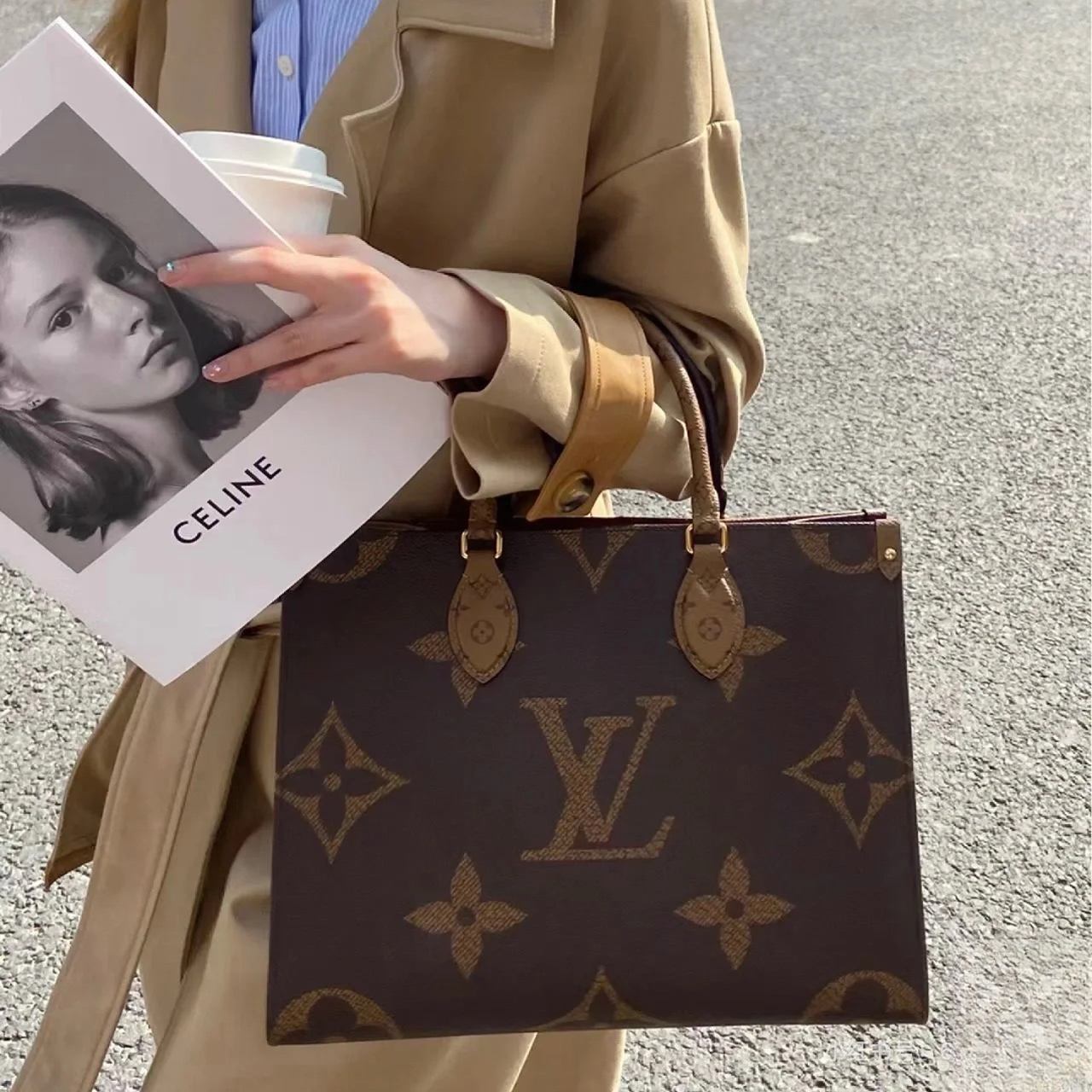 99新 LouisVuitton/路易威登 老花 onthego 中号 托特包 芯片