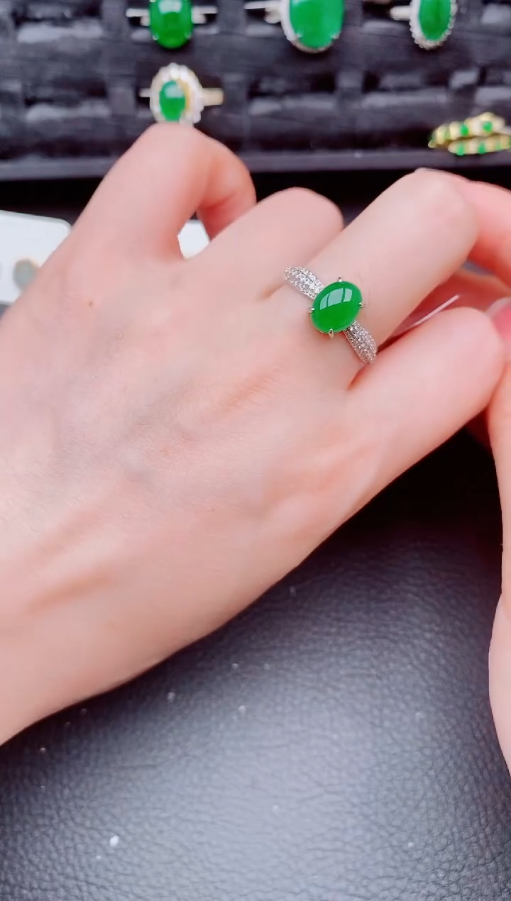 翡翠戒指银S925镶嵌天然a货翡翠496
