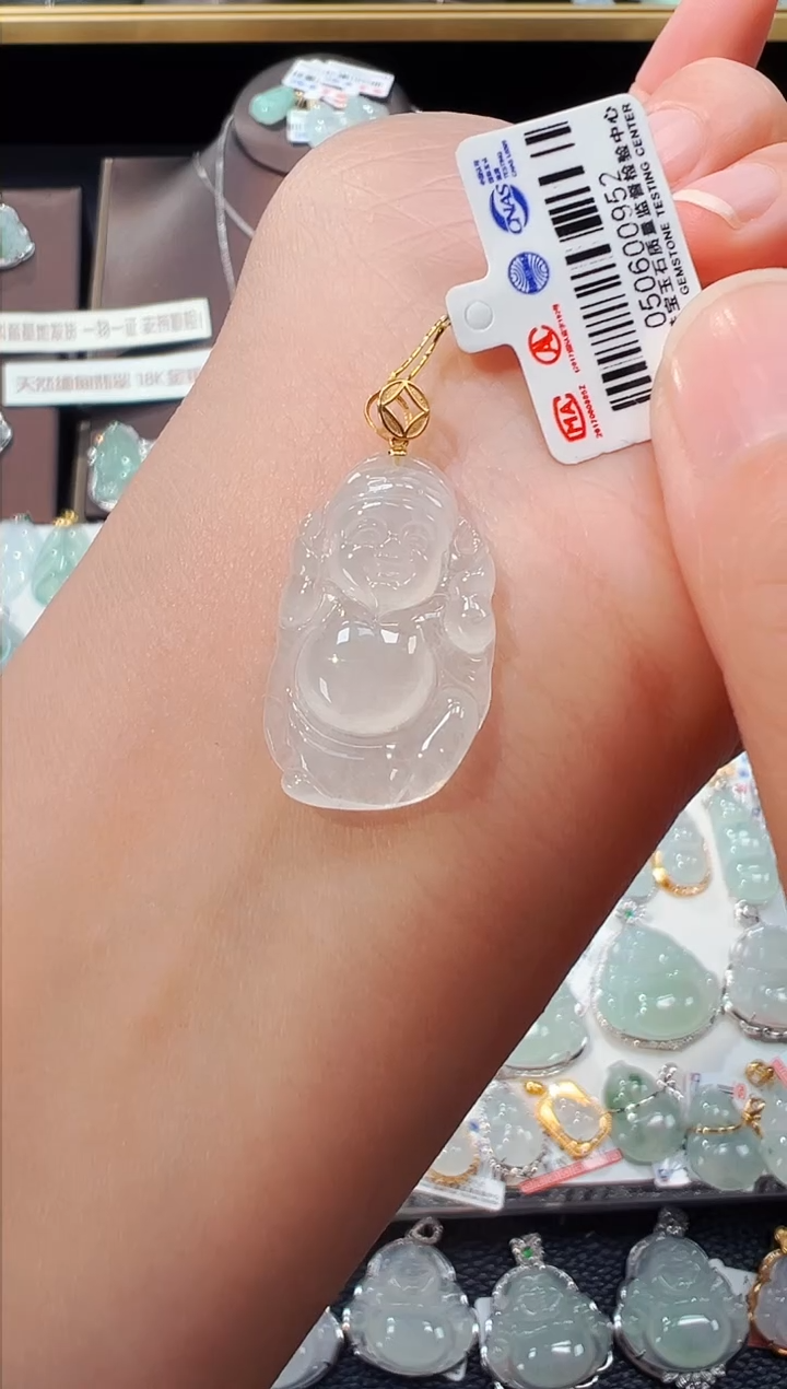 【闪购商品】翡翠吊坠(不含链)18K金镶嵌财神爷吊坠952