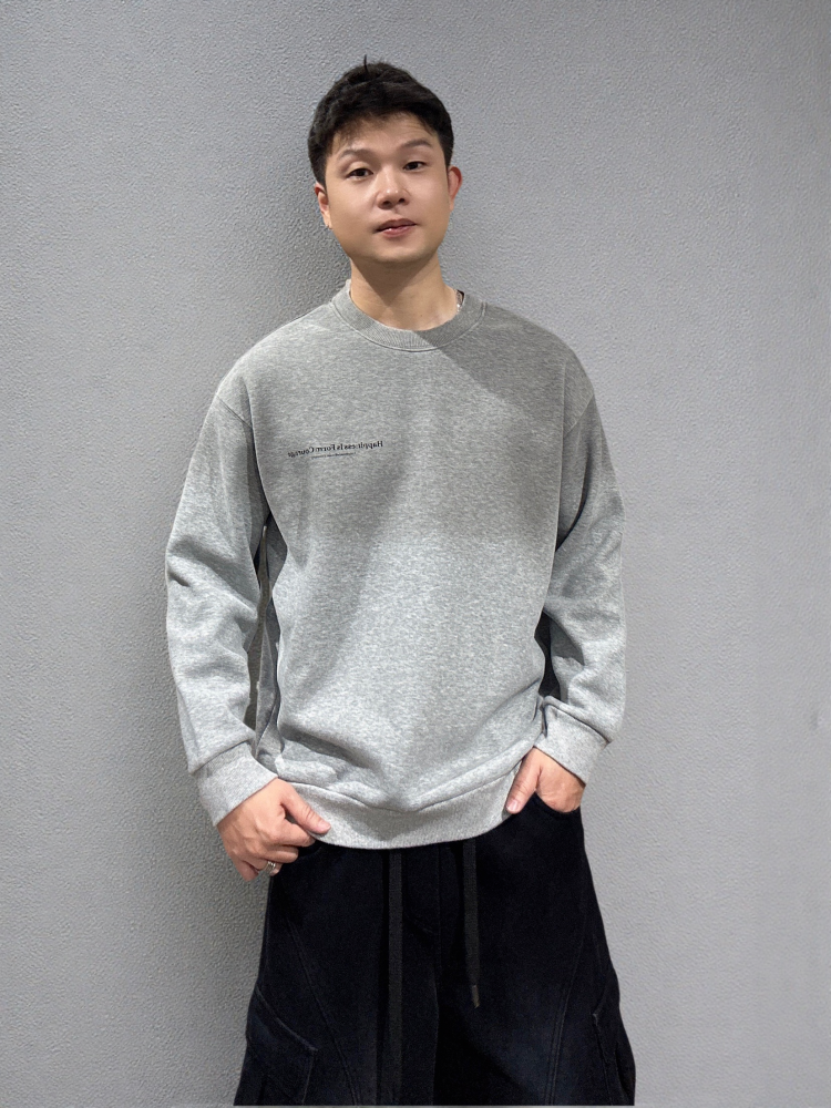 冬季新款青年渐变圆领套头加绒加厚卫衣男字母印花休闲长袖弹力