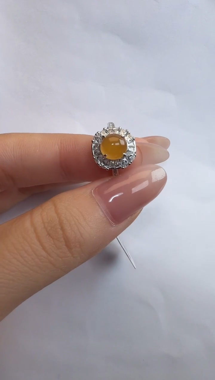 银S925镶嵌戒指翡翠925银镶缅甸A货翡翠戒指15