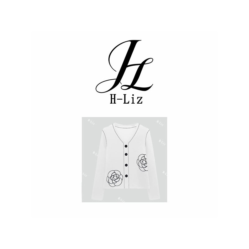 【H-Liz】68218#轻奢V领明线山茶花长袖T恤衫2025百搭显瘦潮流上衣