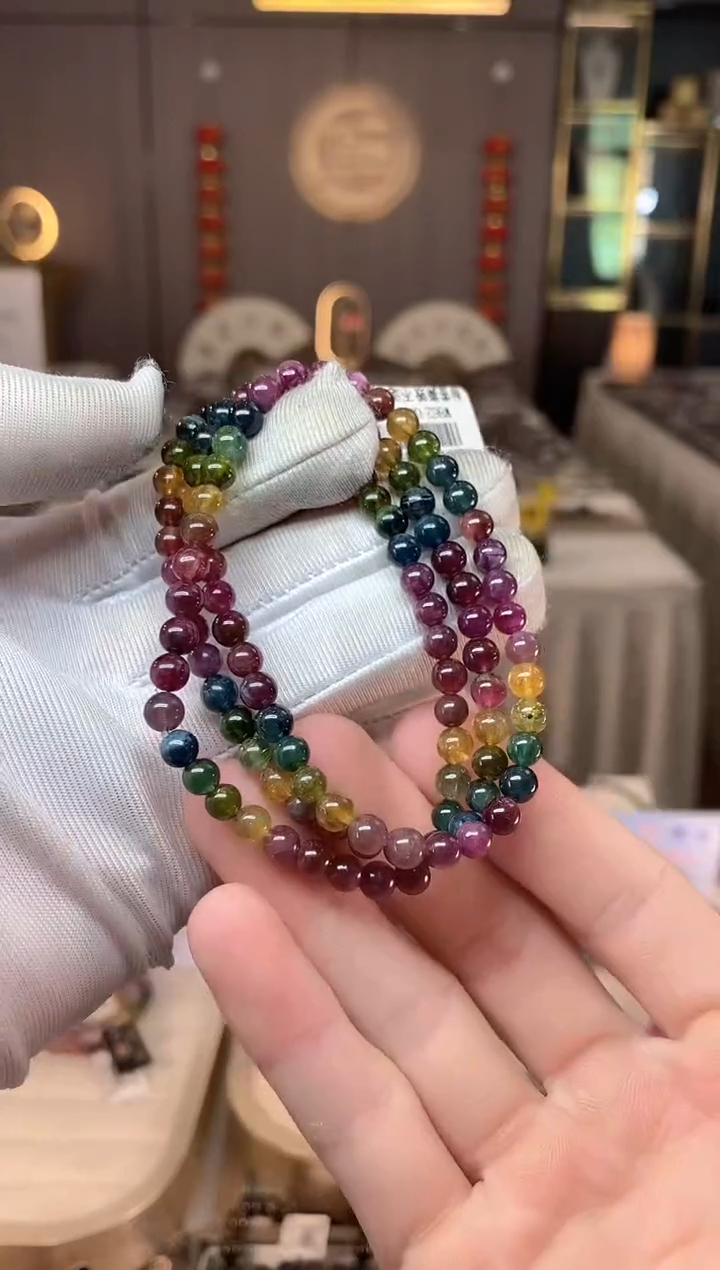 未镶嵌老矿碧玺色标彩虹三圈手串5mm+碧玺多样性发一条xion