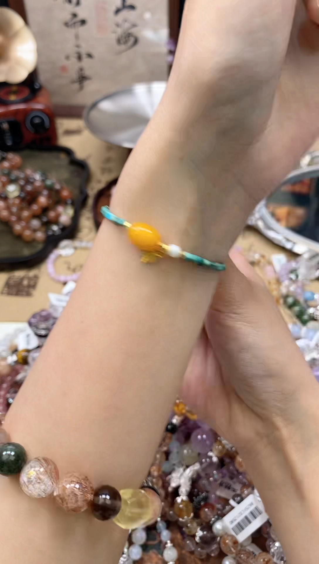 【闪购商品】蜜蜡手链银S925镶嵌243手串