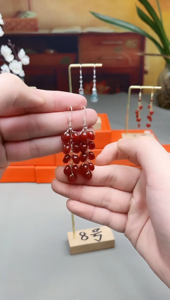 未镶嵌耳钉玛瑙/玉髓红算盘珠