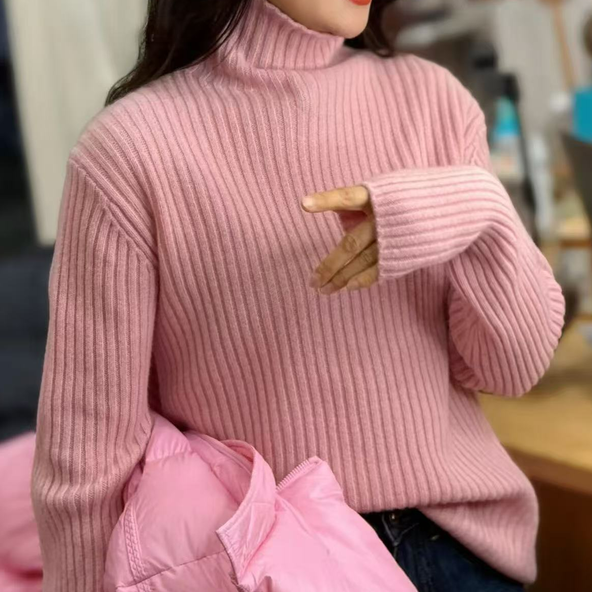 秋冬季韩版显瘦100羊毛~长袖高领针织打底衫Y760