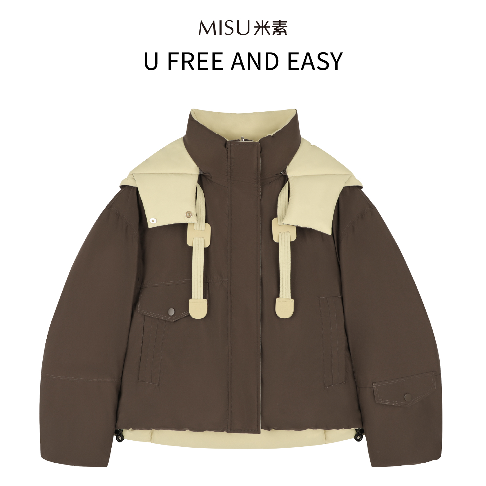  MISU米素气质短款两面穿鹅绒服女款时尚连帽加厚保暖125D662