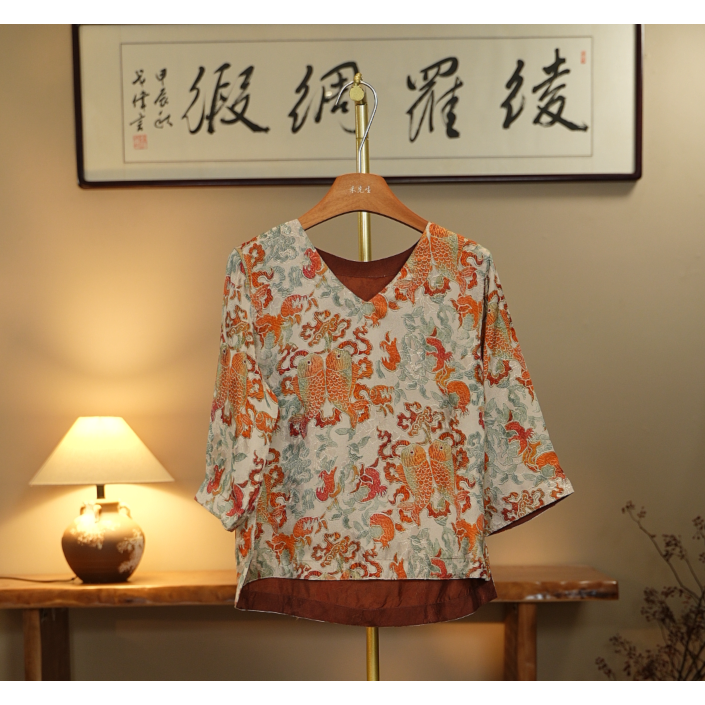 【凤求于皇-香云纱衬衫】中式国风香云纱衬衫0223