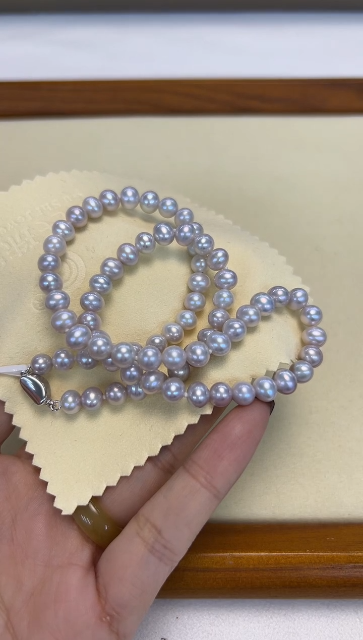 颈饰银S925镶嵌淡水珍珠5-6mm无核彩珠项链