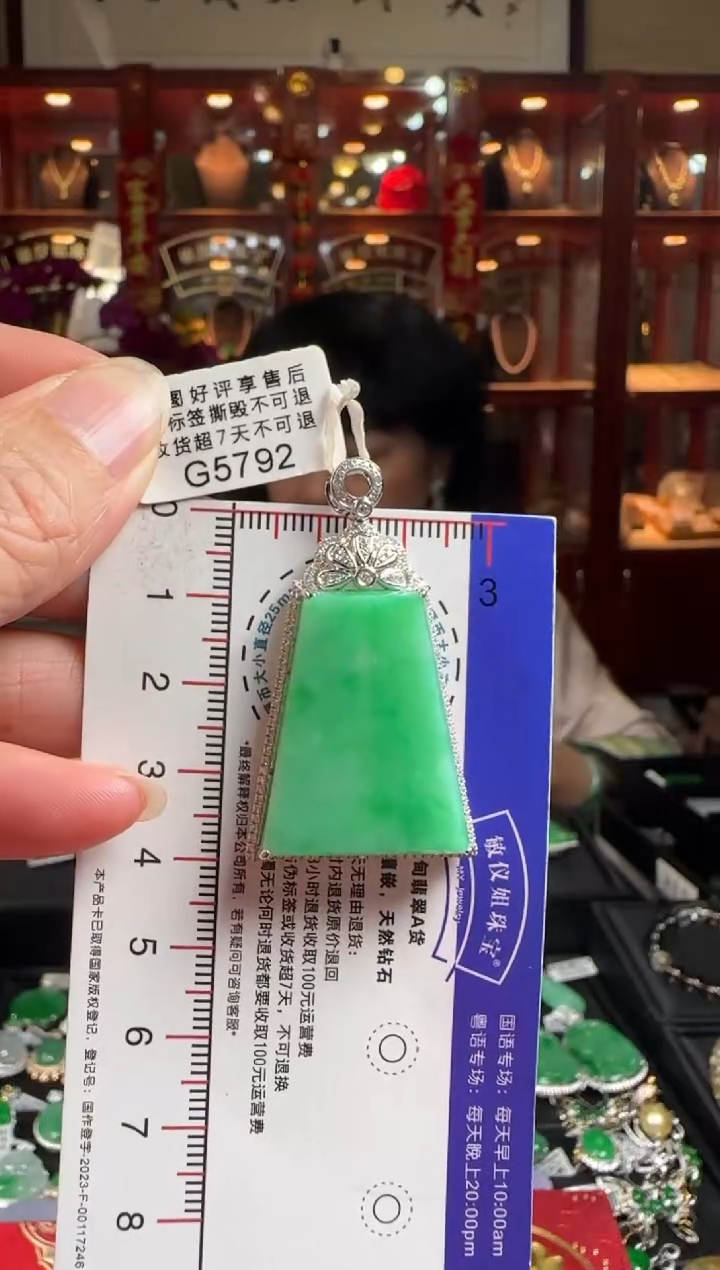 【闪购商品】翡翠颈饰18K金镶嵌G5792 阳绿无事牌