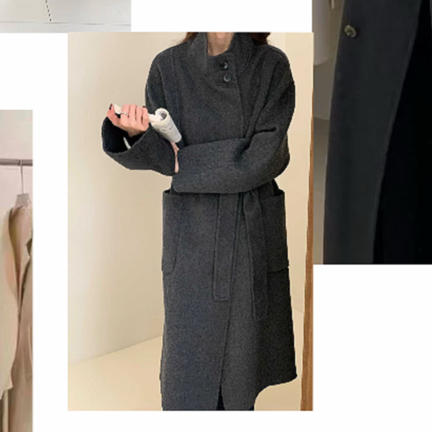 轻职风长款百搭休闲大衣毛呢外套女中长款【孤品】