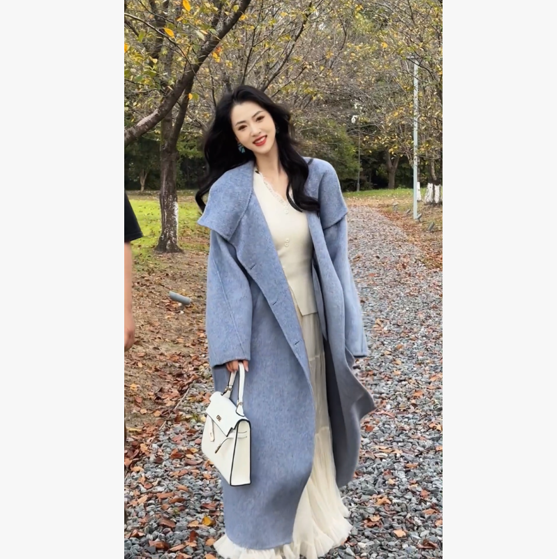  【珂珂高定】2025秋上新品女减龄赫本风羊毛呢外套中长款8211