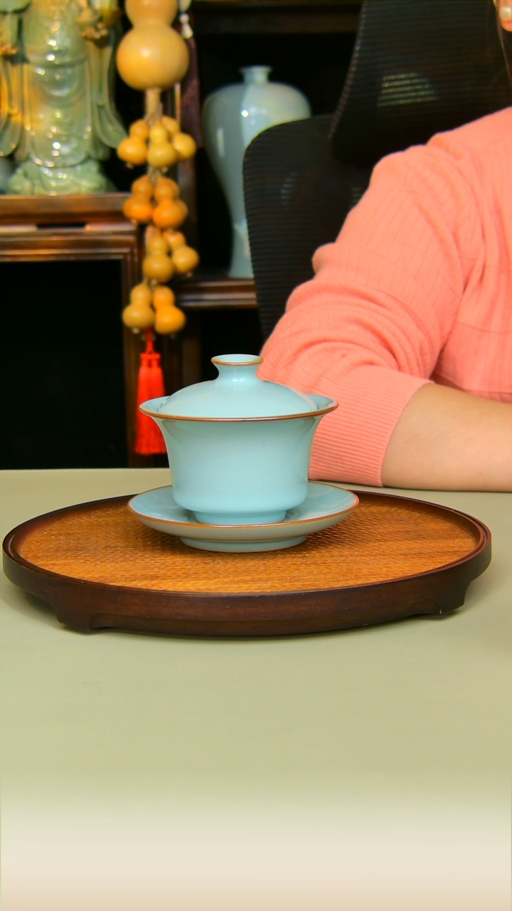 杯子马蹄盖碗全手工原矿天青不完美