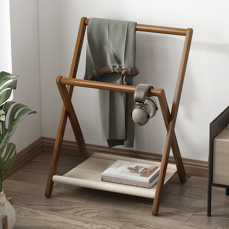 洛诺兔衣帽架落地卧室家用折叠双杆挂衣服架子角落简易收纳置物