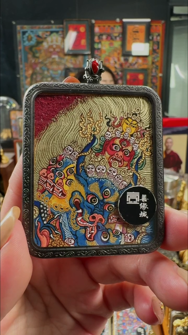 吊坠壹善缘城手绘唐卡大威德