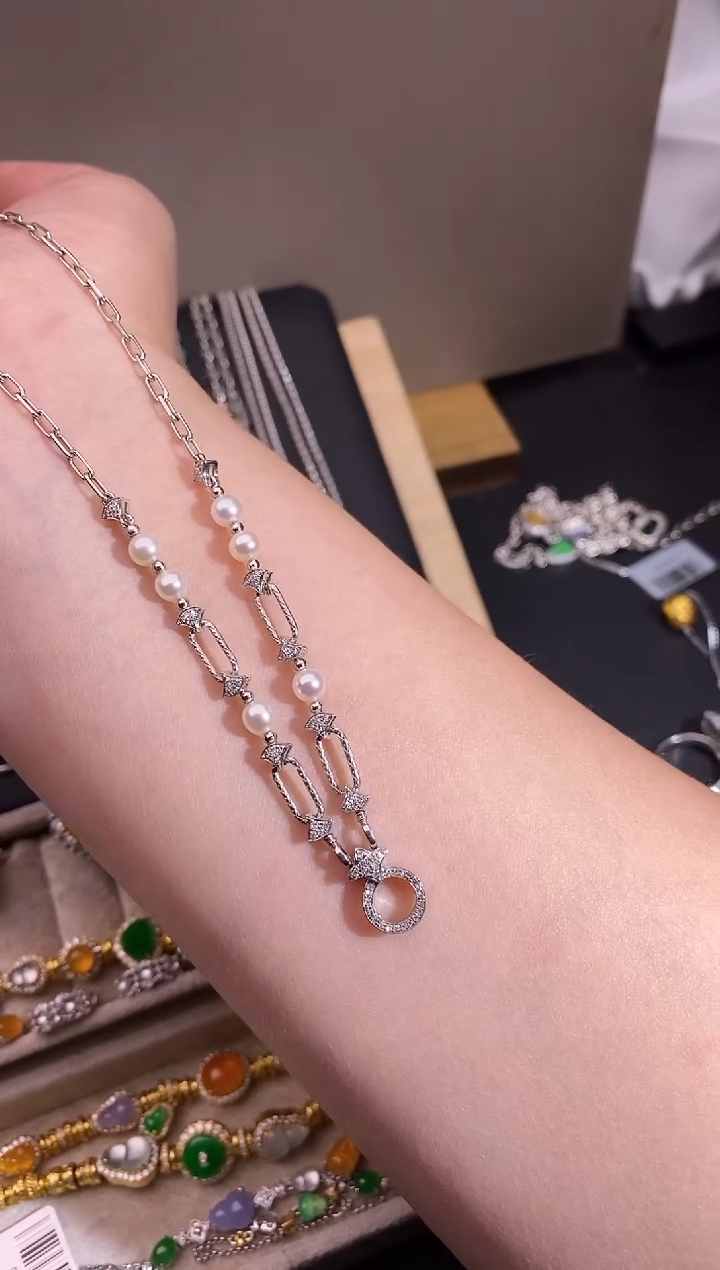 18K金镶嵌项链淡水珍珠项链