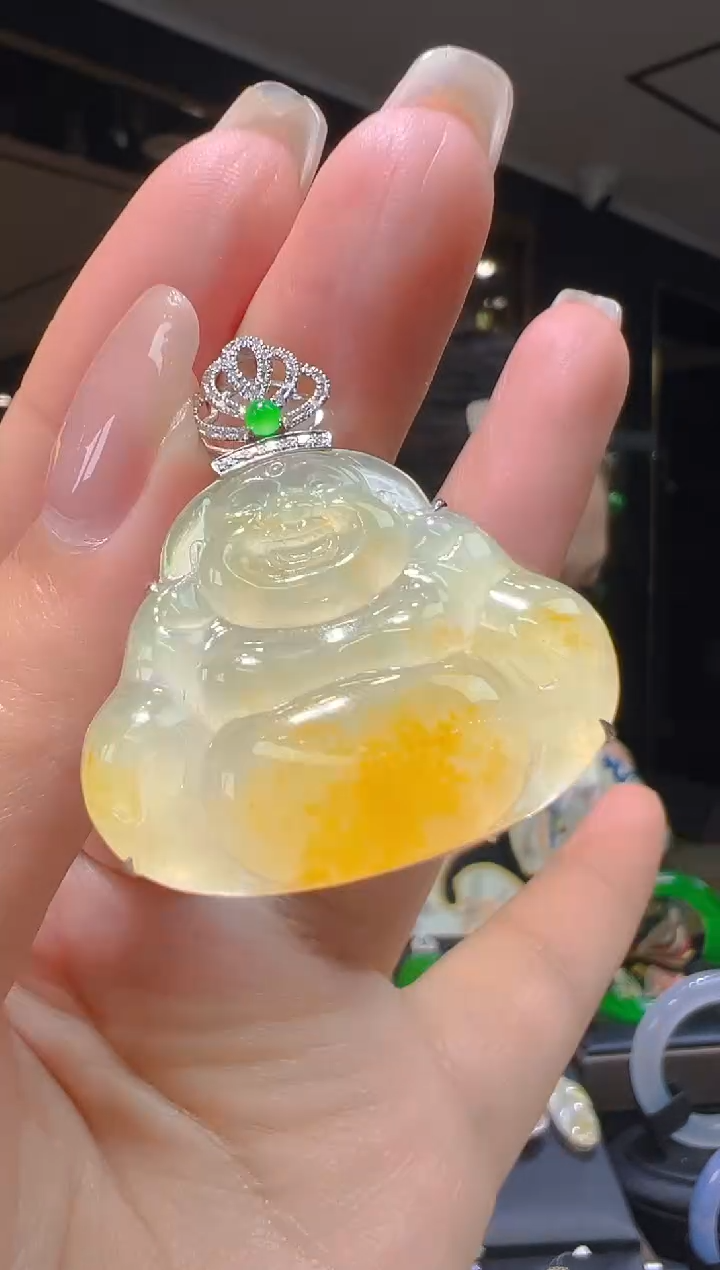 翡翠18K金镶嵌吊坠(赠链)063      