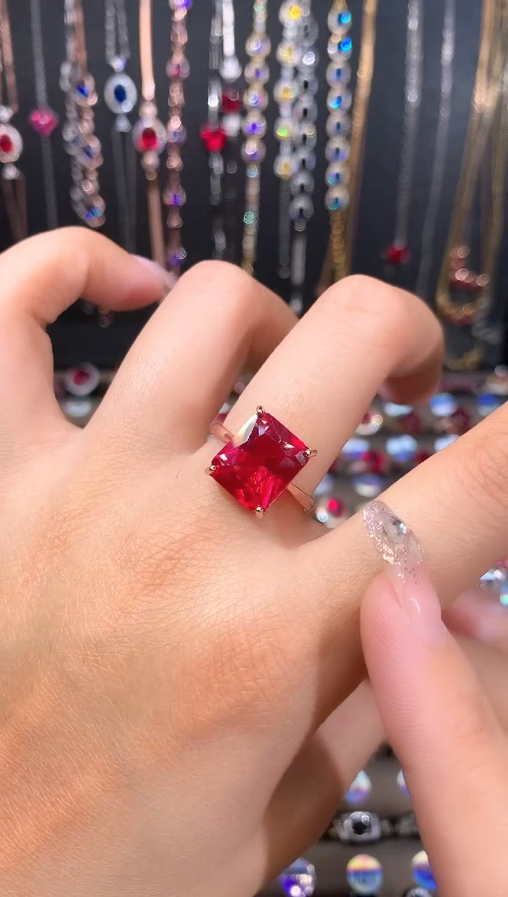 红宝石戒指银S925镶嵌玫瑰金10.12