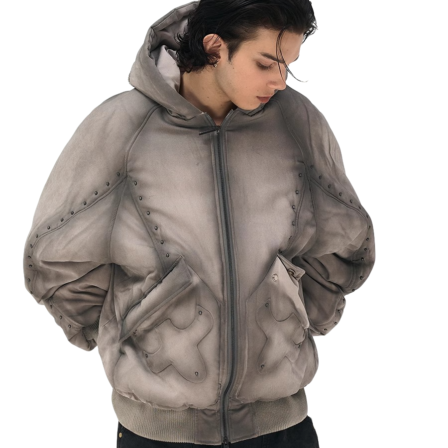 【官方正品】GLACIERBOY 24AW RapStar SERIES水洗做旧撞钉珍珠棉服