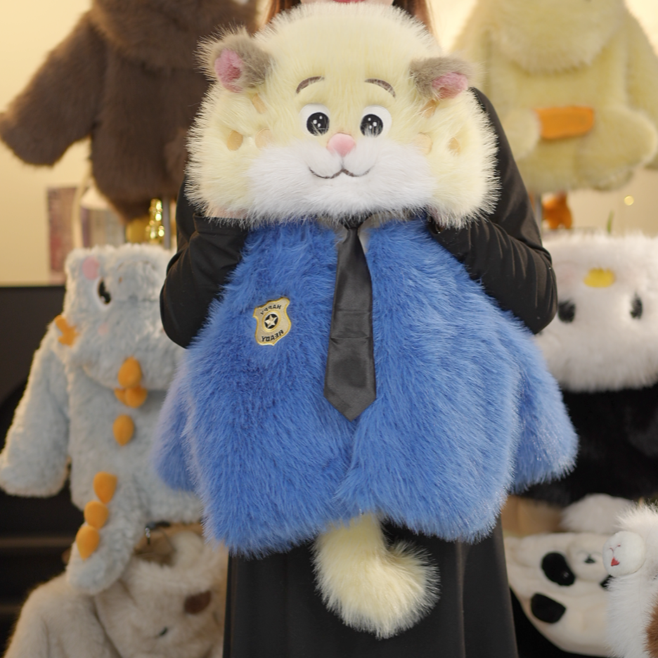 LW亲子男女童冬毛绒毛茸茸萌宝小豹警官草草冬季保暖加厚外套