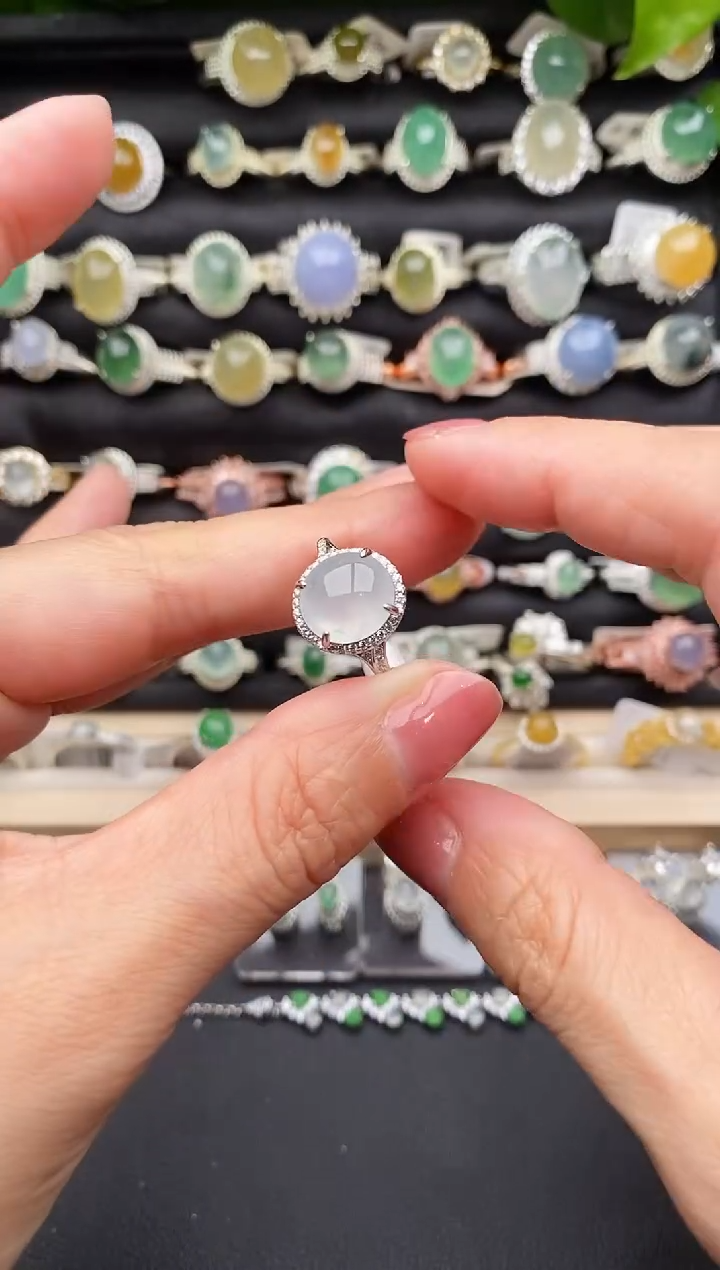 【闪购商品】翡翠戒指银S925镶嵌缅甸天然A货翡翠33  5-10