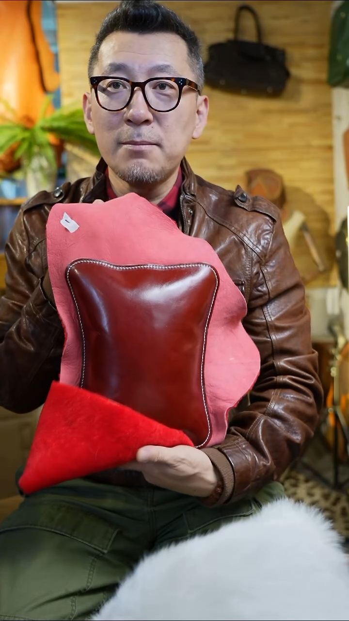 羊毛配牛皮真皮靠垫1号