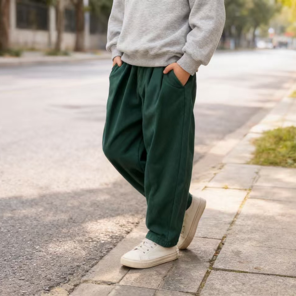 29533高端专享儿童冬季加绒休闲裤绿色