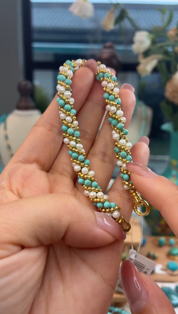 银S925镀金镶嵌绿松石手串1