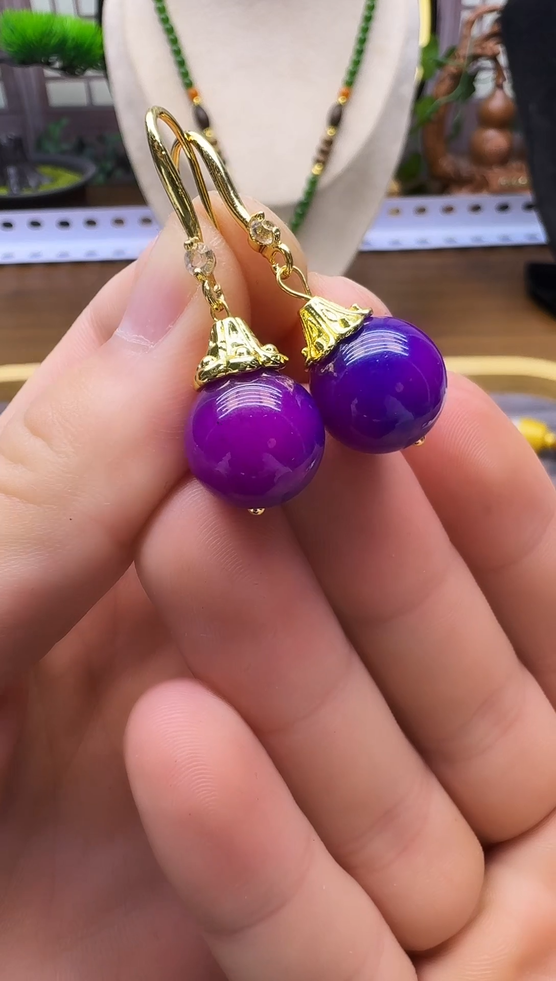 14K金镶嵌苏纪石（舒俱来）耳饰E216     