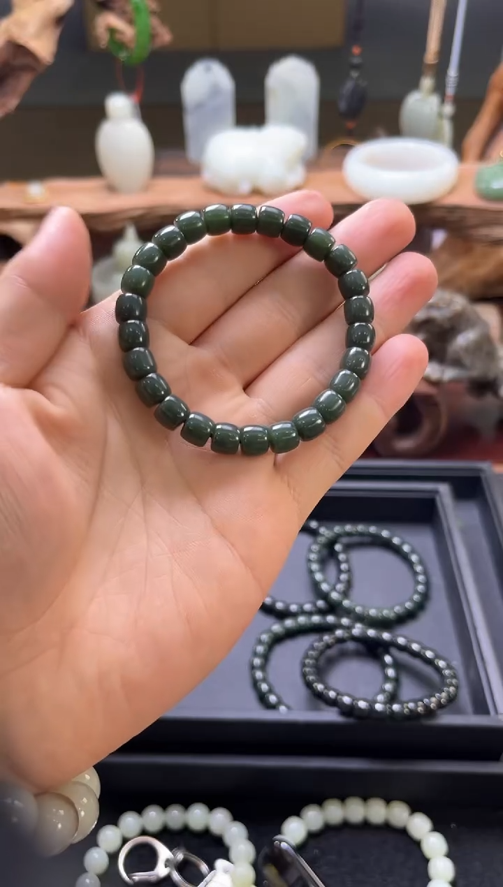 【闪购商品】和田玉手串未镶嵌青海黑青 极限弧 多样性发一