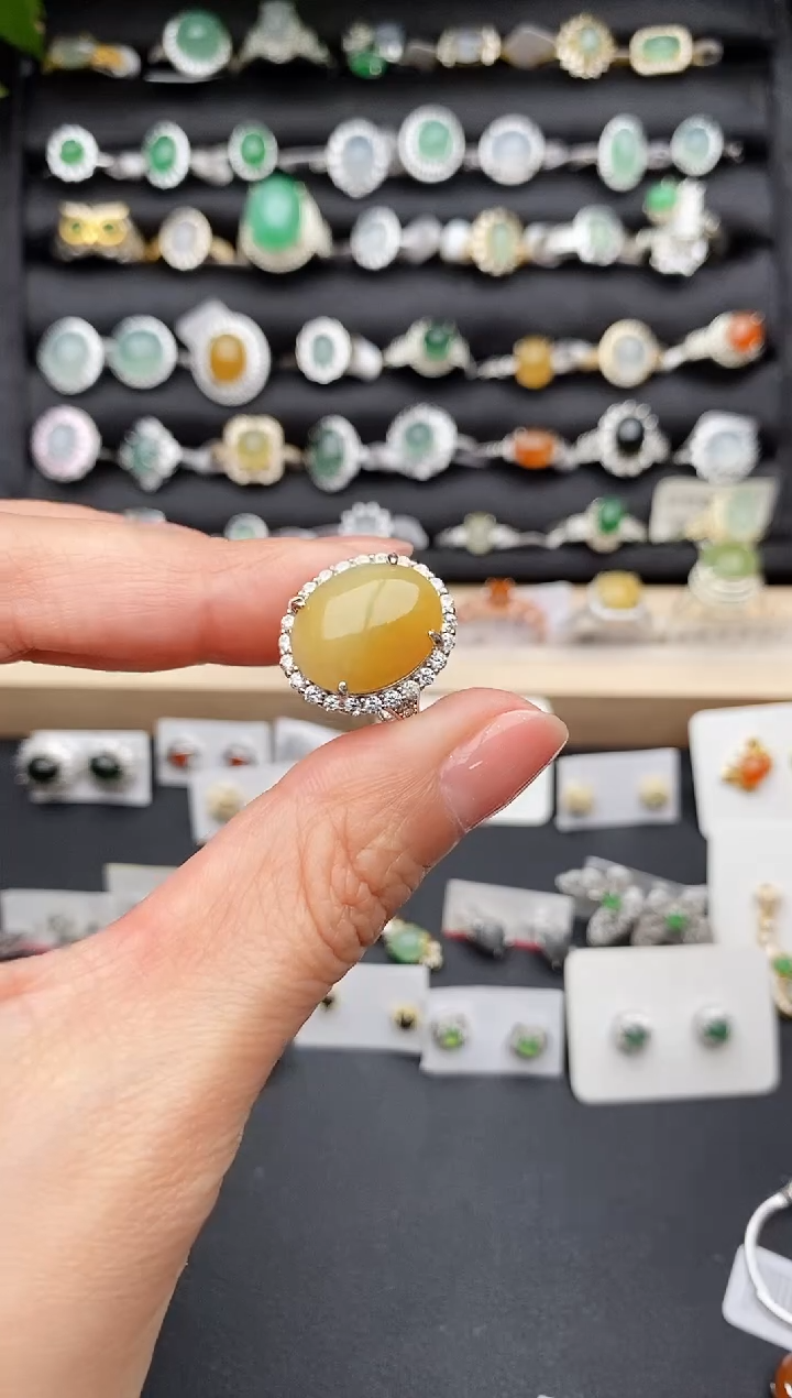 【闪购商品】翡翠戒指银S925镶嵌缅甸天然A货翡翠444   1-3