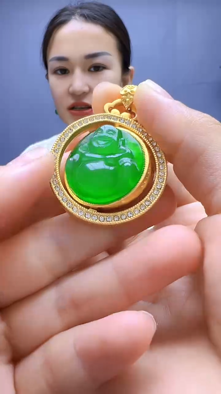 翡翠14K金镶嵌颈饰沉白diy颈饰