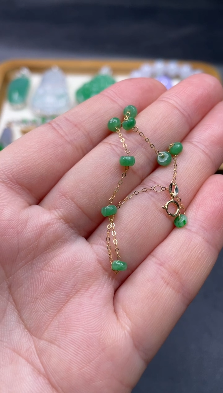 【闪购商品】翡翠手链18K金镶嵌21...........
