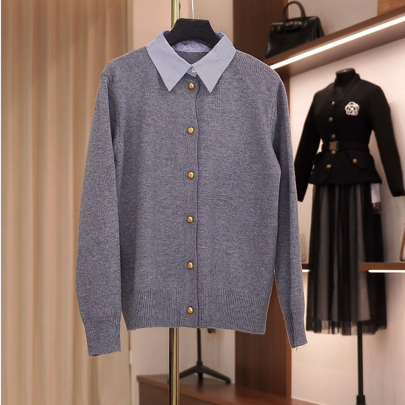 女装宽松型外搭韩版毛针织衫拼接时尚常规款纯色女FF3320