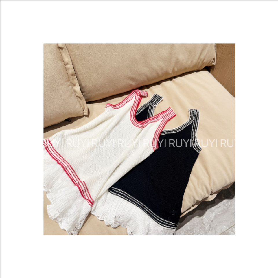 Ruyi如一 【仲夏】蕾丝拼接设计感条纹上衣