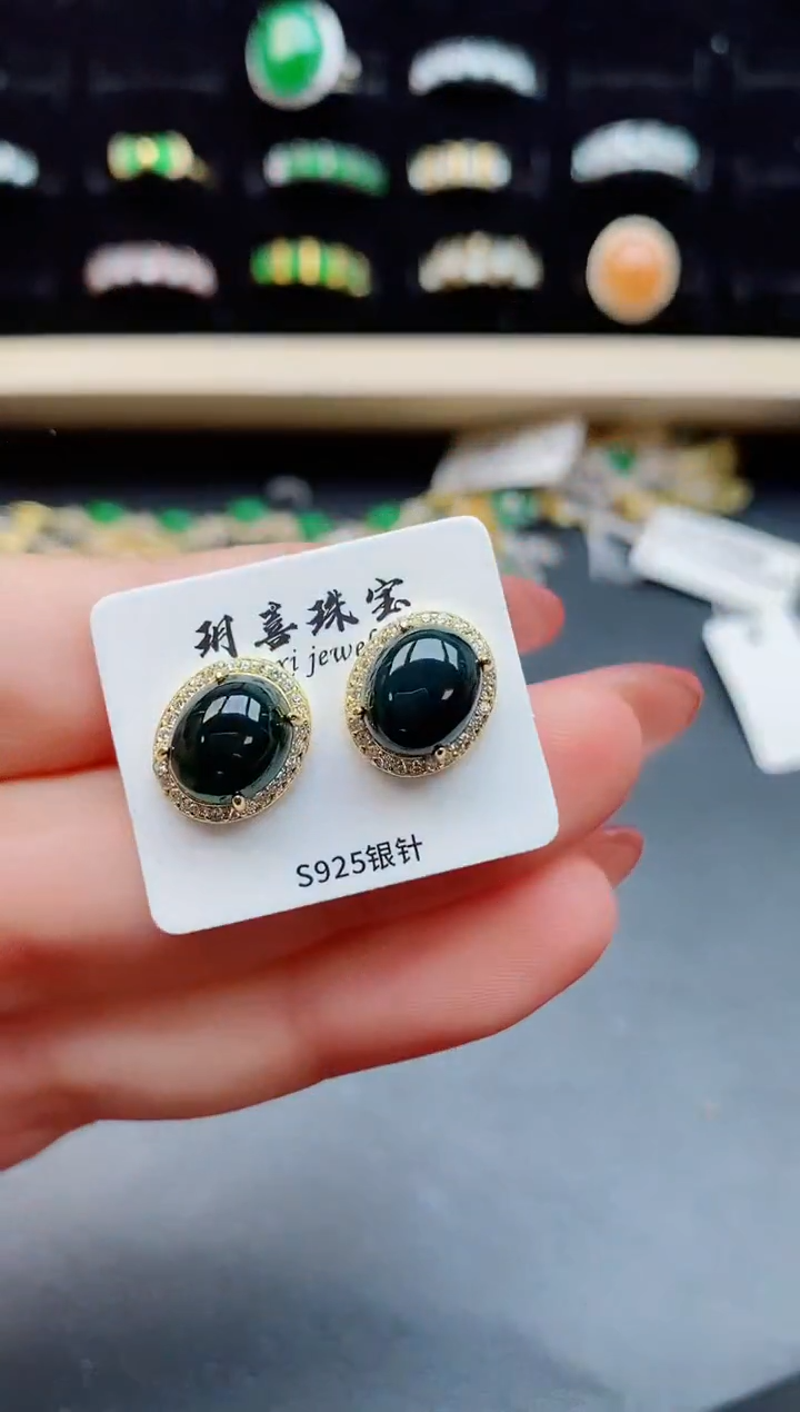 【闪购商品】翡翠耳饰银S925镶嵌12121