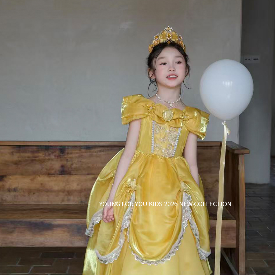 YFY新款春夏短袖鎏金贝儿公主裙女童礼服轻奢生日连衣裙演出走秀