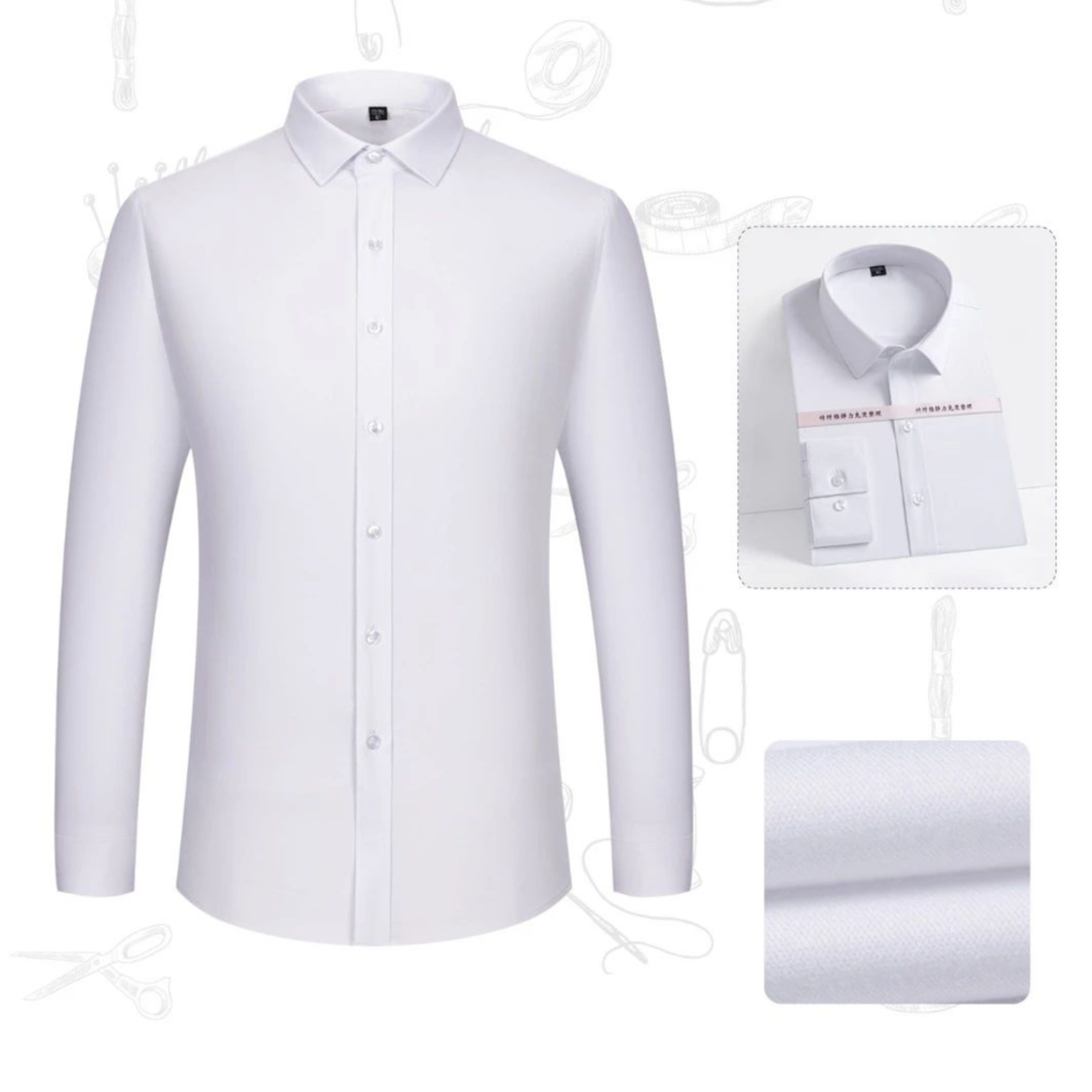 成衣白衬衫夏季衬衣免烫男士衬衫长袖商务结婚休闲修身弹力衬衫