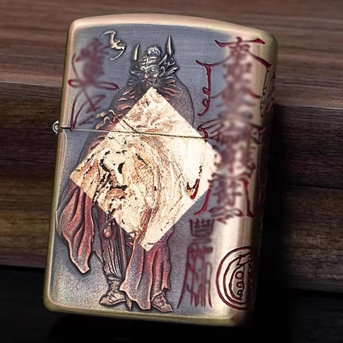 zippo打火机正品G钟馗朱砂填漆金箔立体浮雕盔甲防风之宝DY99
