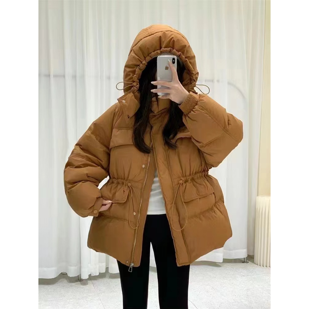 #G146羽绒冬季新款韩系中长款收腰连帽外套（衣长70）