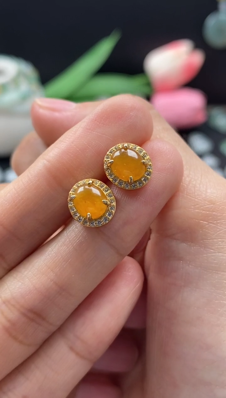 【闪购商品】翡翠颈饰未镶嵌翡翠冰黄蛋面耳饰