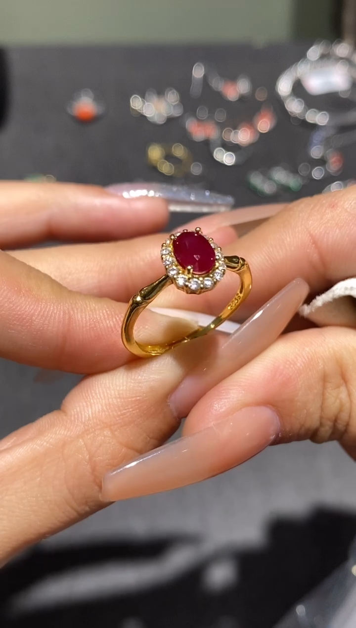 银S925镶嵌戒指红宝石戒指