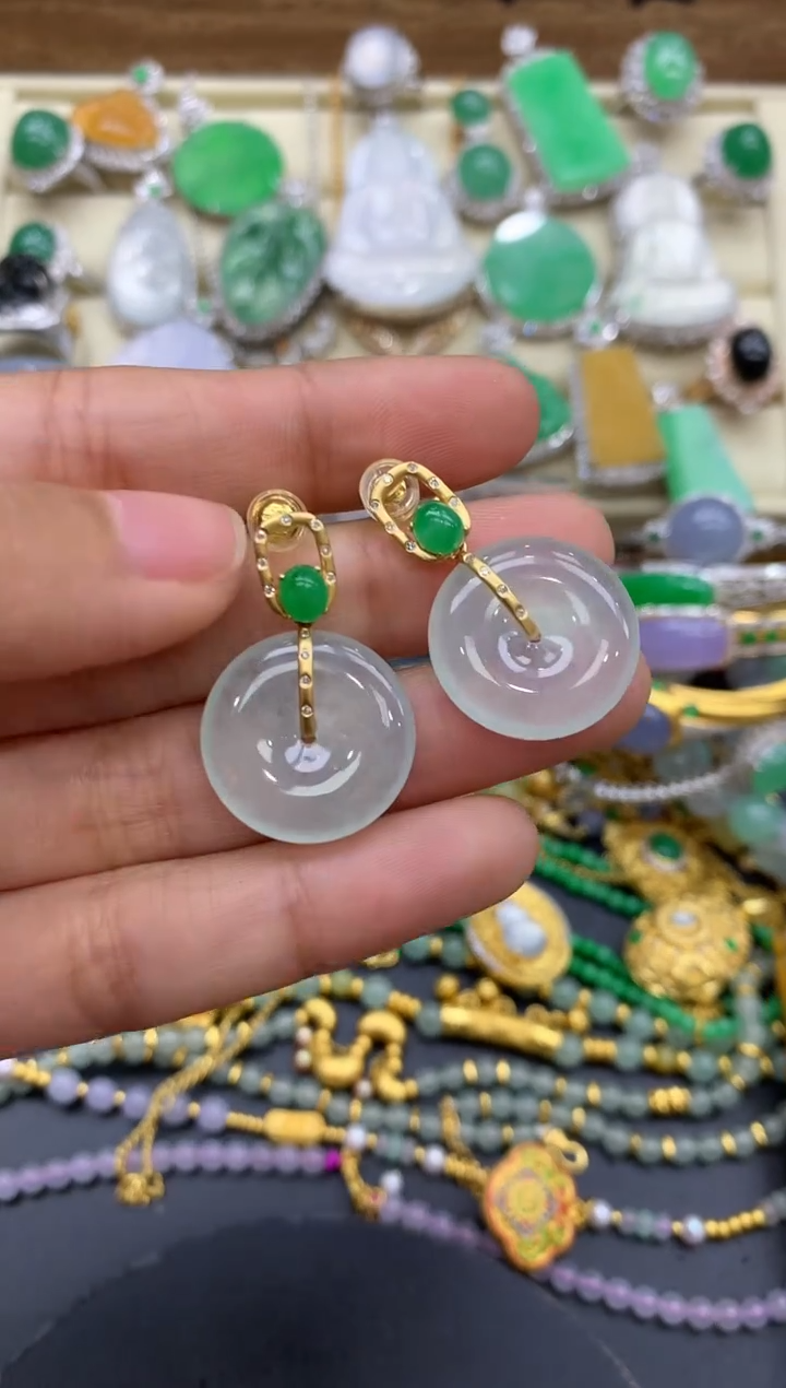 【闪购商品】翡翠耳饰18K金镶嵌165-中国好珍宝