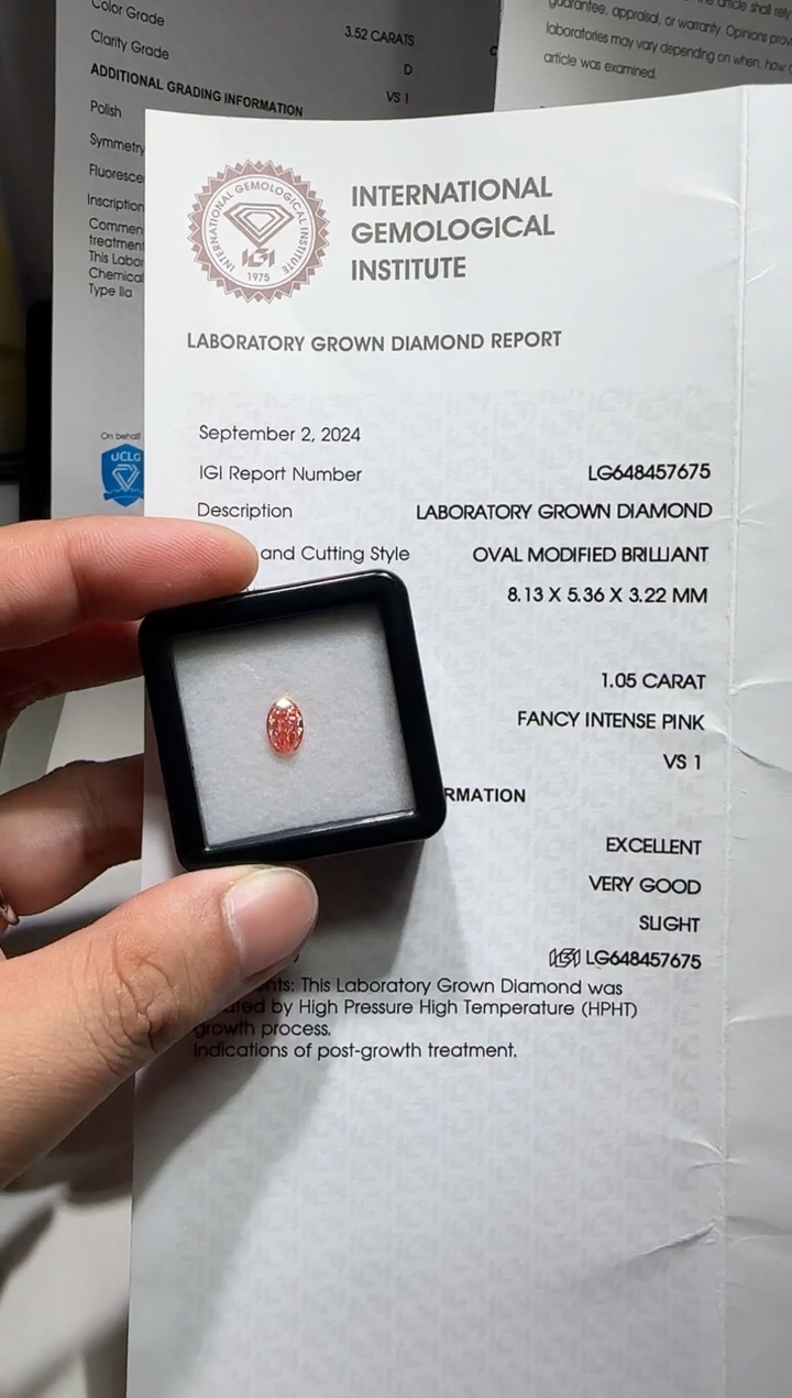 【闪购商品】实验室培育钻石未镶嵌椭圆粉钻裸石